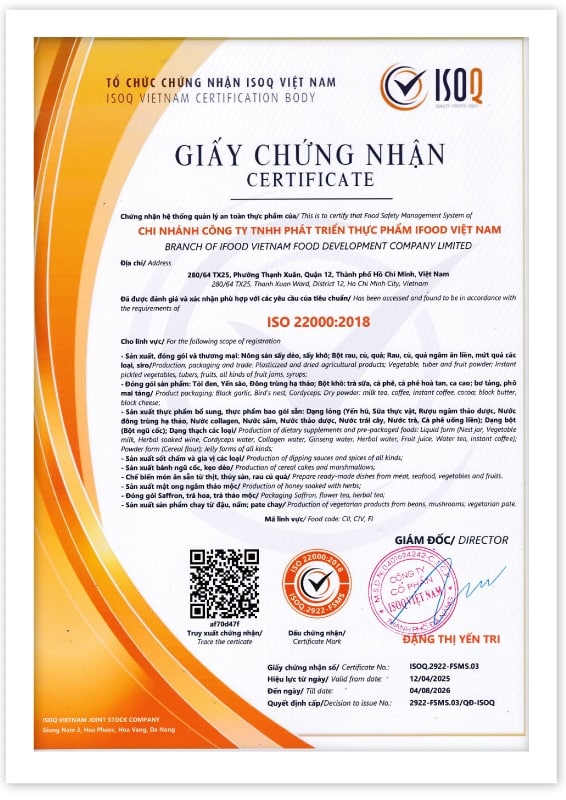 Giấy chứng nhận ISO của IFood Việt Nam